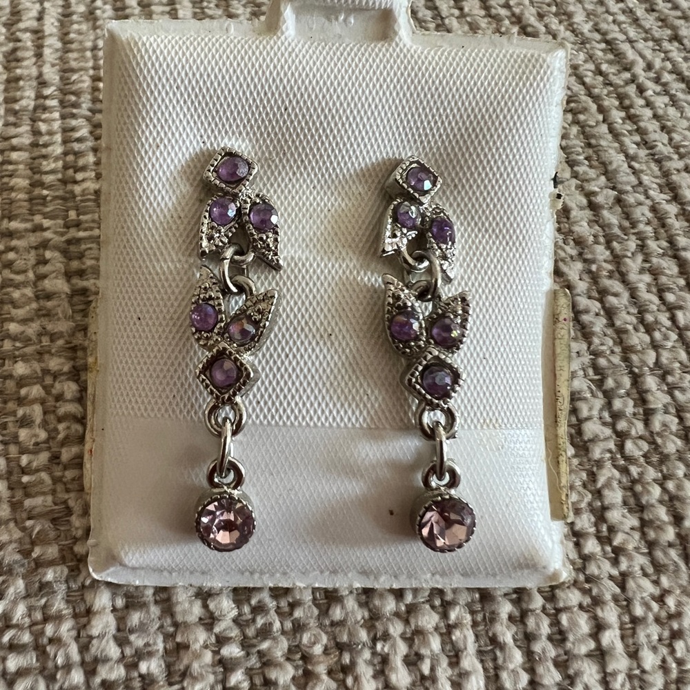Silver and purple crystal earrings